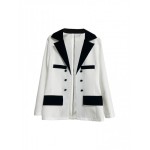 Elegant Color Block Open Front Blazer with Long Sleeve - Women's Outerwear
