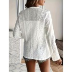 Solid Eyelet Open Front Blazer, Casual Lapel Long Sleeve Outwear For Spring & Fall, Women's Clothing