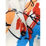 Graphic Print Double Breasted Lapel Neck Blazer, Casual Long Sleeve Blazer For Office & Work, Women's Clothing