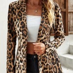 Leopard Print One Button Blazer, Casual Lapel Long Sleeve Outerwear, Women's Clothing