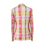Women's Plaid Print Lapel Blazer - Casual Double Breasted Open Front Outerwear