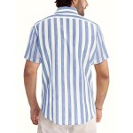 Men's Shirt Top, Vertical Striped Lapel Short Sleeves Closure Summer Male Casual Button Up Shirt For Daily Vacation Resorts Beach Shirts For Men