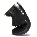 Men's Air Cushion Shock Absorption Knitted Lightweight Breathable Lace Up Athletic Shoes For Outdoor Running Walking