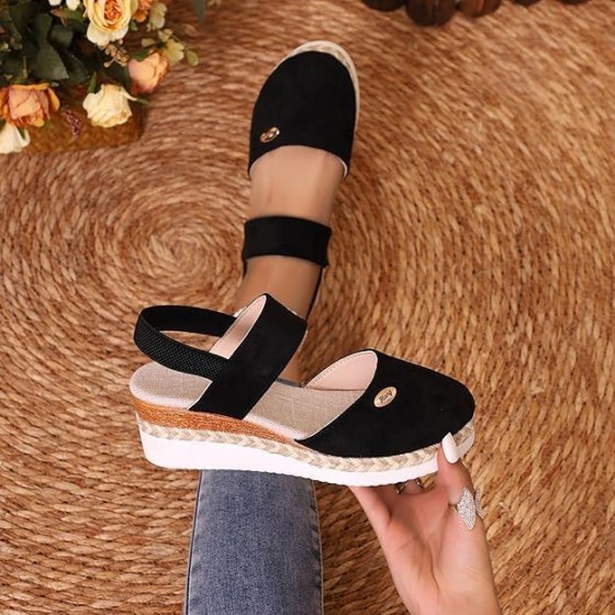 Closed Toe Platform Wedge Sandals, 2025 Espadrilles Wedges for Women Heel Casual, Women's Espadrilles Dressy Sandals, Comfortable Anti Slip Summer Shoes with Adjustable Buckle Ankle Strap