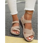 Women's Low Wedge Heels Summer Comfortable Dressy Platform Sandals Buckle Ankle Strap Open Toe Flower Wedge Sandals