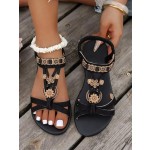 Boho Women's Flat Sandals - Comfortable Beach Flip Flops with Ethnic Embroidery, Non-Slip Sole Casual Summer Sandals for Seaside & Vacation