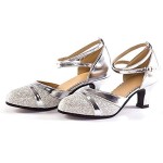 Women's Ballroom Tango Latin Dancing Shoes Sequins Shoes Social Dance Shoe Chunky Low Heel