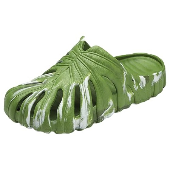 Monstera Slippers, Variegated Monstera Shoes, Non-Slip Soft Lightweight Bathroom Slides Unisex