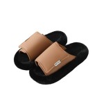 TARYOU Women's Adjustable Fuzzy Slippers with Velcro Strap for Indoor/Outdoor Wear (2 Colors: Tan & Black/All Black)