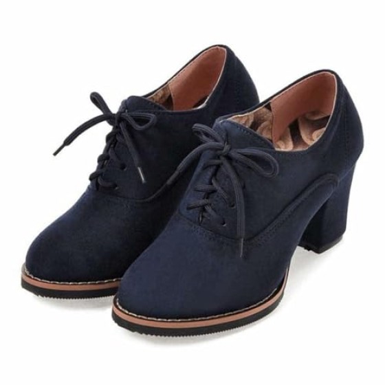 Generic Women’s Block Heel Pumps Comfort Oxfords Shoes Suede Lace up Dress Shoes Chunky Mid Heels Ankle Boots