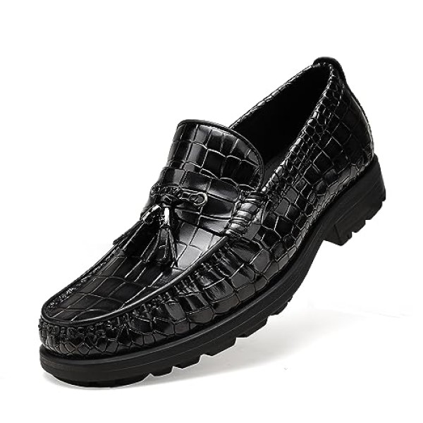 Men's Tassel Dress Shoes, Casual Crocodile Printed Tassel Loafer Handmade Slip-on Penny Loafer for Mens
