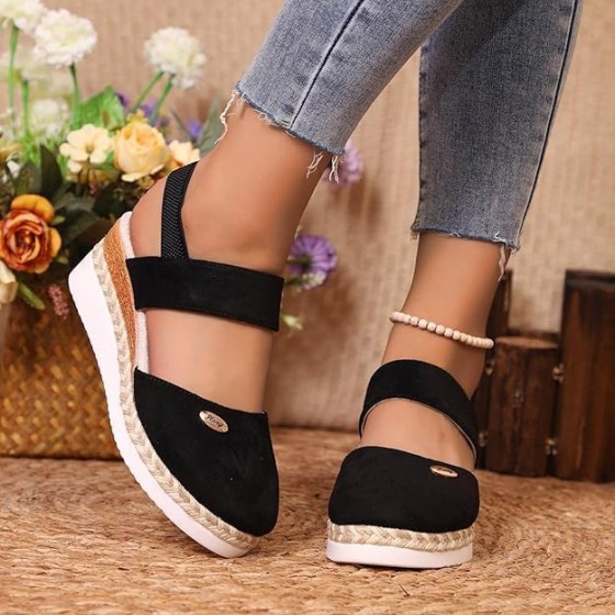 Closed Toe Platform Wedge Sandals, 2025 Espadrilles Wedges for Women Heel Casual, Women's Espadrilles Dressy Sandals, Comfortable Anti Slip Summer Shoes with Adjustable Buckle Ankle Strap