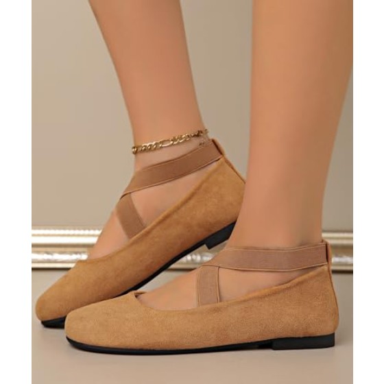 Women's Dress Flats Ballet Flat Shoes Round Toe Fashion Elastic Ankle Strap Comfortable Casual Flats Shoes