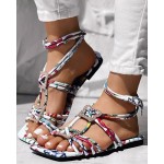 Womens Square Toe Flat Sandals for Women Pink Strappy Rhinestone Sandals Summer Trendy Party Shoes