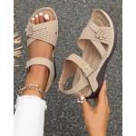 Women's Low Wedge Heels Summer Comfortable Dressy Platform Sandals Buckle Ankle Strap Open Toe Flower Wedge Sandals