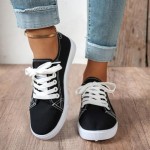 Women's Fashion Canvas Sneakers Casual Tennis Shoes Low Top Lace Up Sneakers Walking Shoes for Women