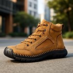 Men's Orthopedic Waterproof Leather Work Boots - Wide Width, Arch Support, Comfortable Handmade Outdoor Ankle Boots