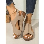 Plus Size Women's Hook & Loop Sandals - Platform Beach Wedges with Breathable Cut-Out Design & Non-Slip Stitched Seams, Wide Width Orthopedic Summer Shoes