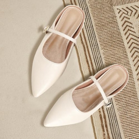 Women’s Pointed Toe Flats Sandals Slides Shoes with Strap Buckle
