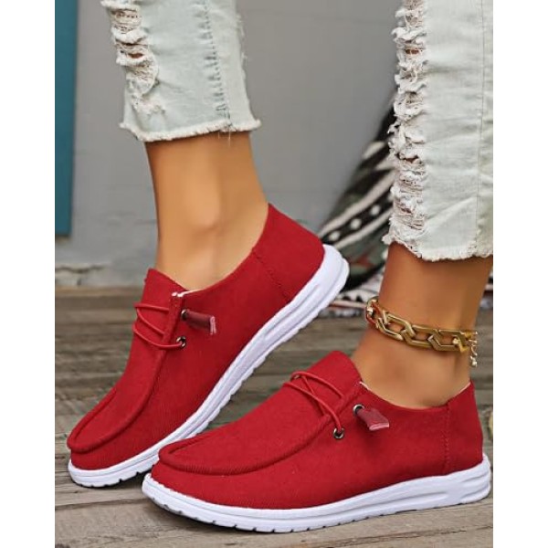 Women's Solid Color Canvas Shoes, Casual Lace Up Flat Loafers, Comfortable & Light-Weight Women's Daily Travel Shoes