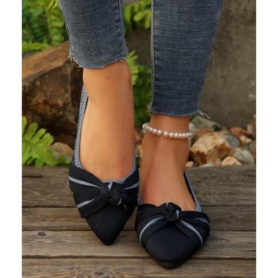 Women's Flats Pointed Toe Bow Knit Ballet Flat Shoes Comfortable Dressy Mesh Slip On Ballerina Flats for Women