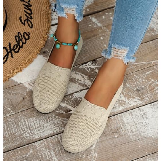 Women's Ballet Flats Knit Dress Shoes Comfortable Casual Dressy Shoes Work Flat Round Toe Slip On Ballerina Flats for Women