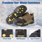 Ice Cleats, Ice Grippers Traction Cleats for Shoe and Boots Non-Slip Overshoe with 10 Steel Studs Cleats Prevent Outdoor Activities from Wrestling